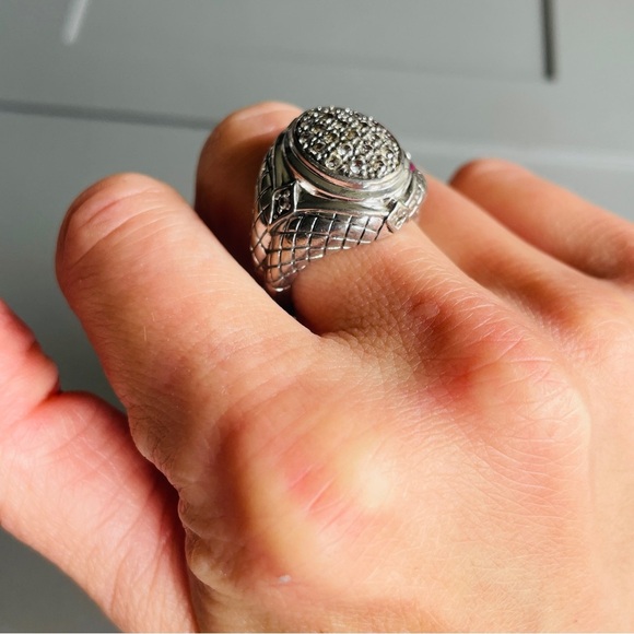 BASKET WEAVE PAVE CUBIC ZIRCONIA CZ STERLING SILVER ALBION OVAL RING - Picture 3 of 12